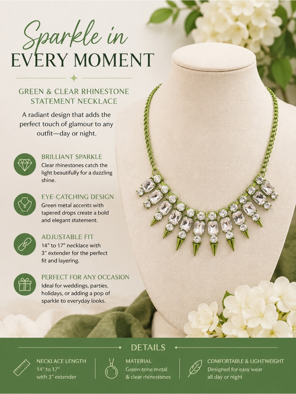 paparazzi Green & Clear Rhinestone Bib Necklace